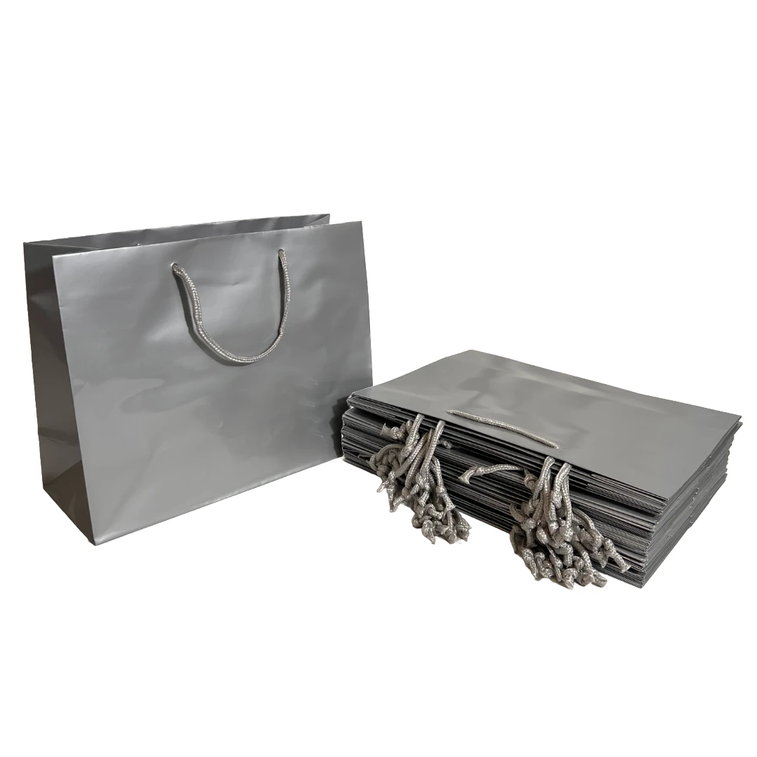 25 Bags - Silver Gloss Laminated Euro Paper Bags - 13" x 5" x 10"