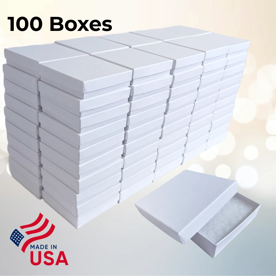 100 Boxes - Matte White Jewelry Boxes - 3-1/2" x 3-1/2" x 7/8"