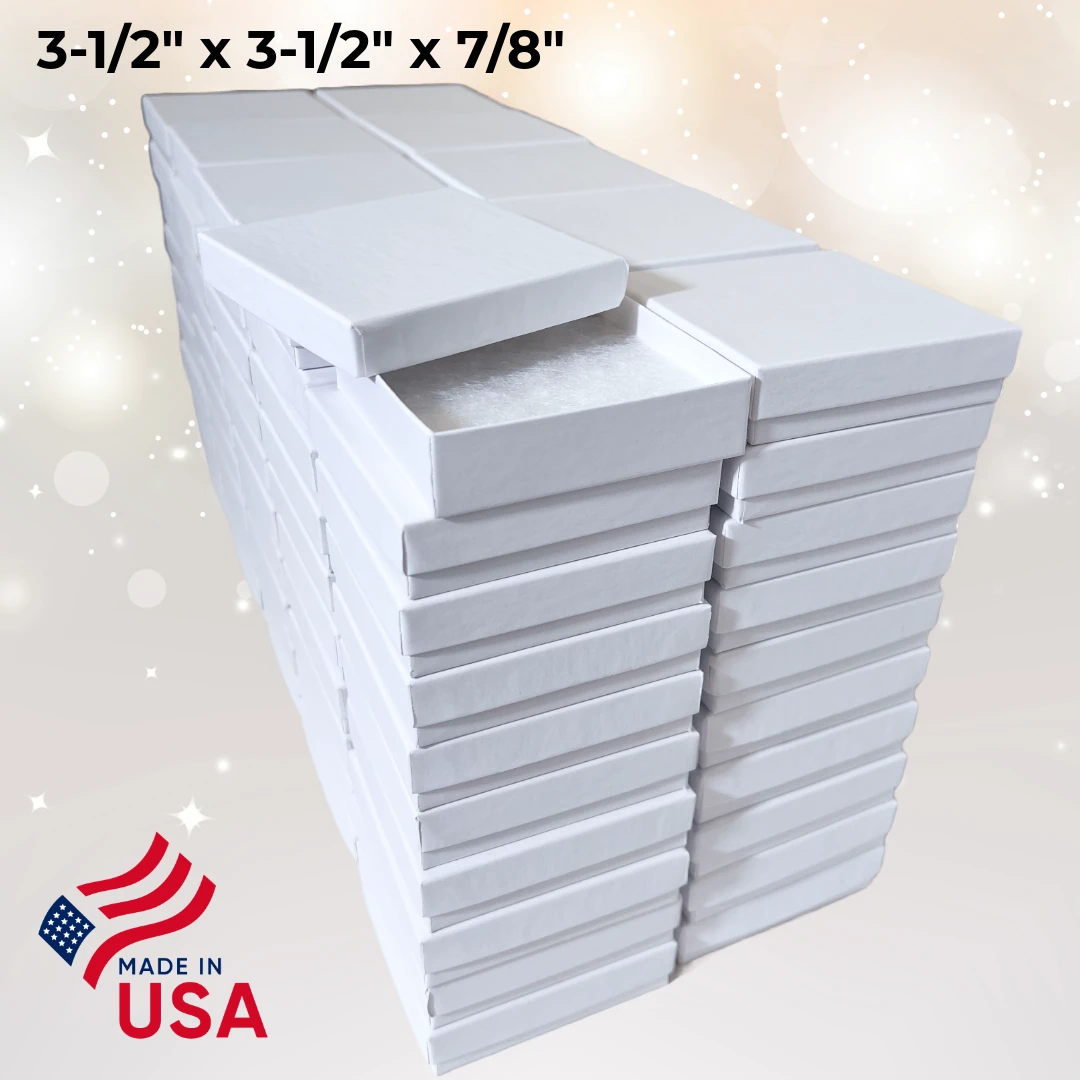 100 Boxes - Matte White Jewelry Boxes - 3-1/2" x 3-1/2" x 7/8"