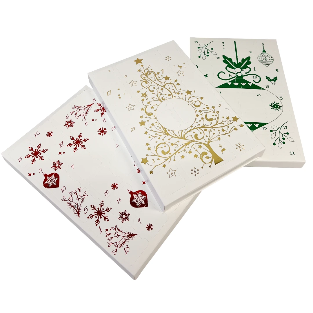 9 Sets (Boxes & Trays) - Fillable (Empty) Advent Calendar Candy Boxes - Metallic Assortment