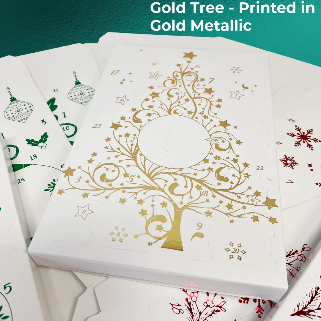 9 Sets (Boxes & Trays) - Fillable (Empty) Advent Calendar Candy Boxes - Metallic Assortment