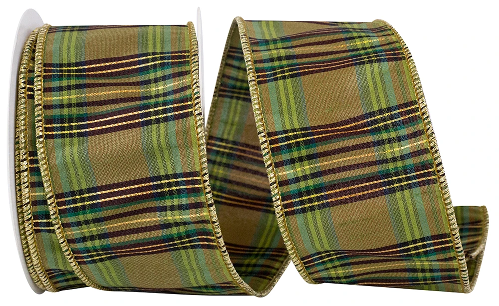 Grandisimo Plaid Dupioni Wired Ribbon 2.5" x 10 Yards per roll