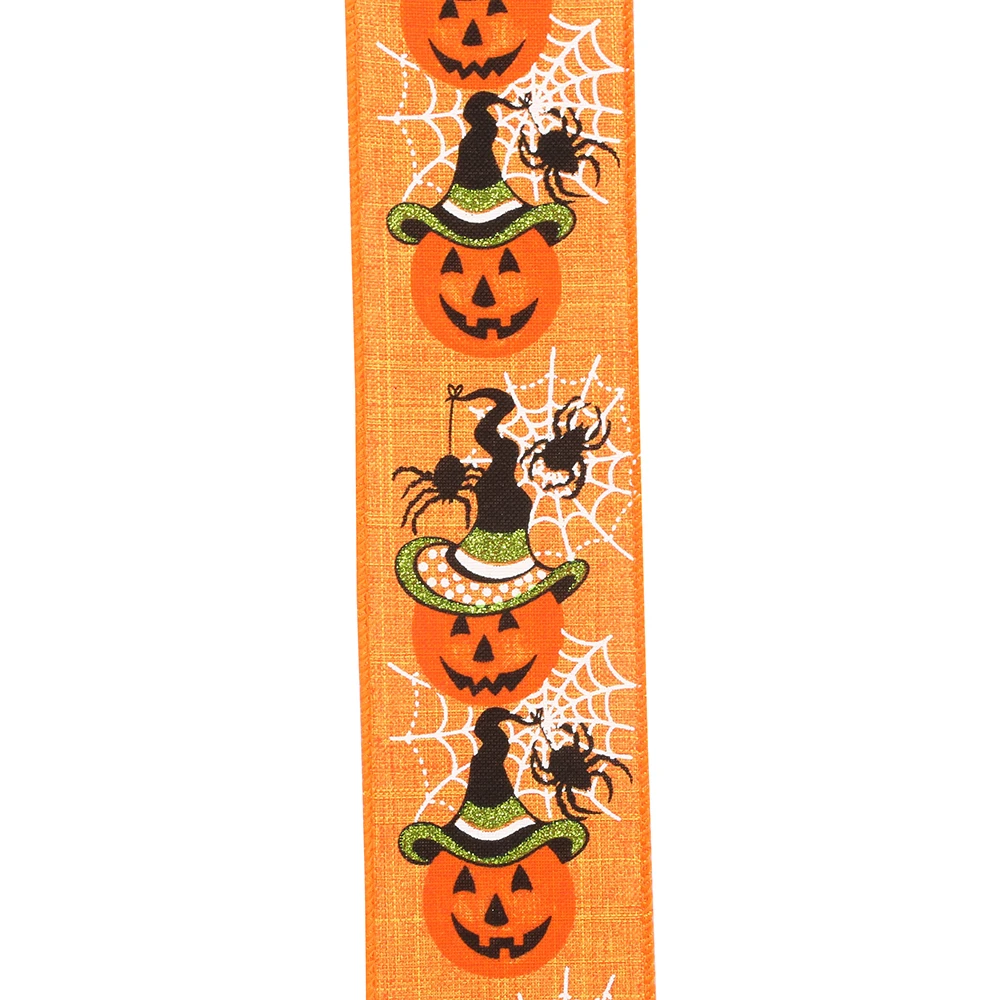 Jack-O-Lantern Linen Wired Ribbon 2.5" x 10 Yards per roll