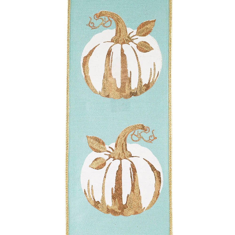 White Gilded Deluxe Pumpkin Wired Ribbon 4" x 10 Yards per roll