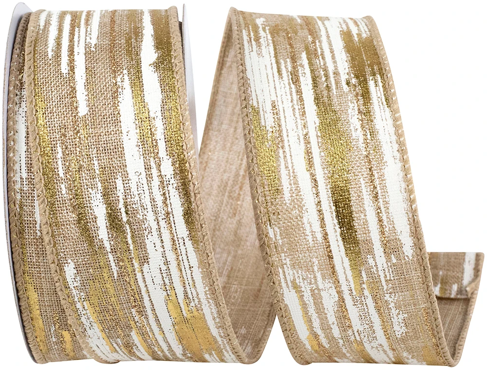 Birch Bark Metallic Linen Wired Ribbon 1.5" x 10 Yards per roll