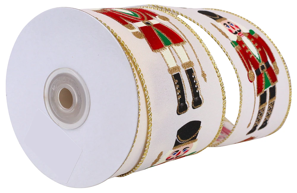 2.5" x 10 yards Nutcracker Wired Ribbon with Ivory Background
