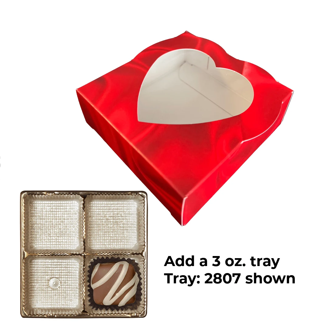 50 Boxes - 3 oz. 1 Piece - Satin Heart Window - 3.688" x 3.688" x 1.25"