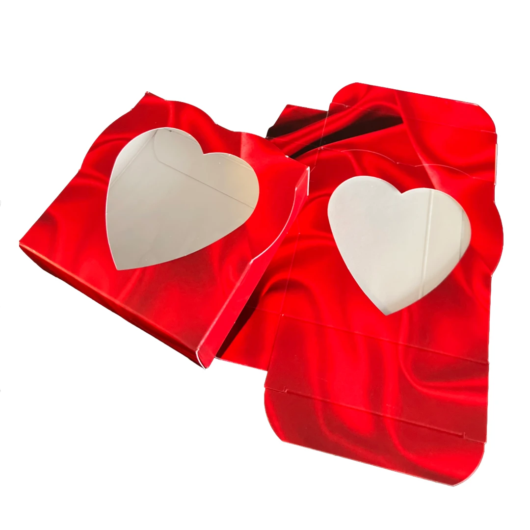 50 Boxes - 3 oz. 1 Piece - Satin Heart Window - 3.688" x 3.688" x 1.25"