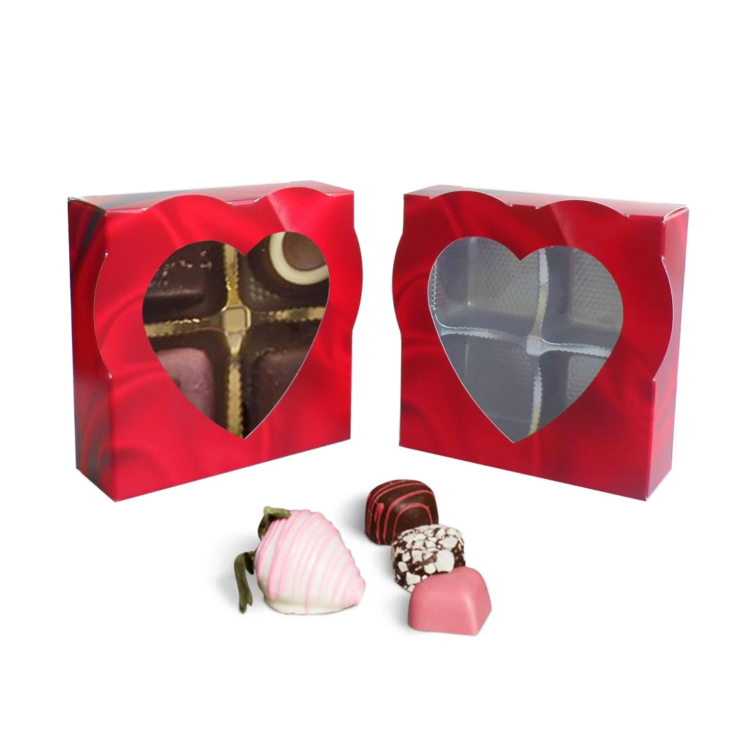 50 Boxes - 3 oz. 1 Piece - Satin Heart Window - 3.688" x 3.688" x 1.25"