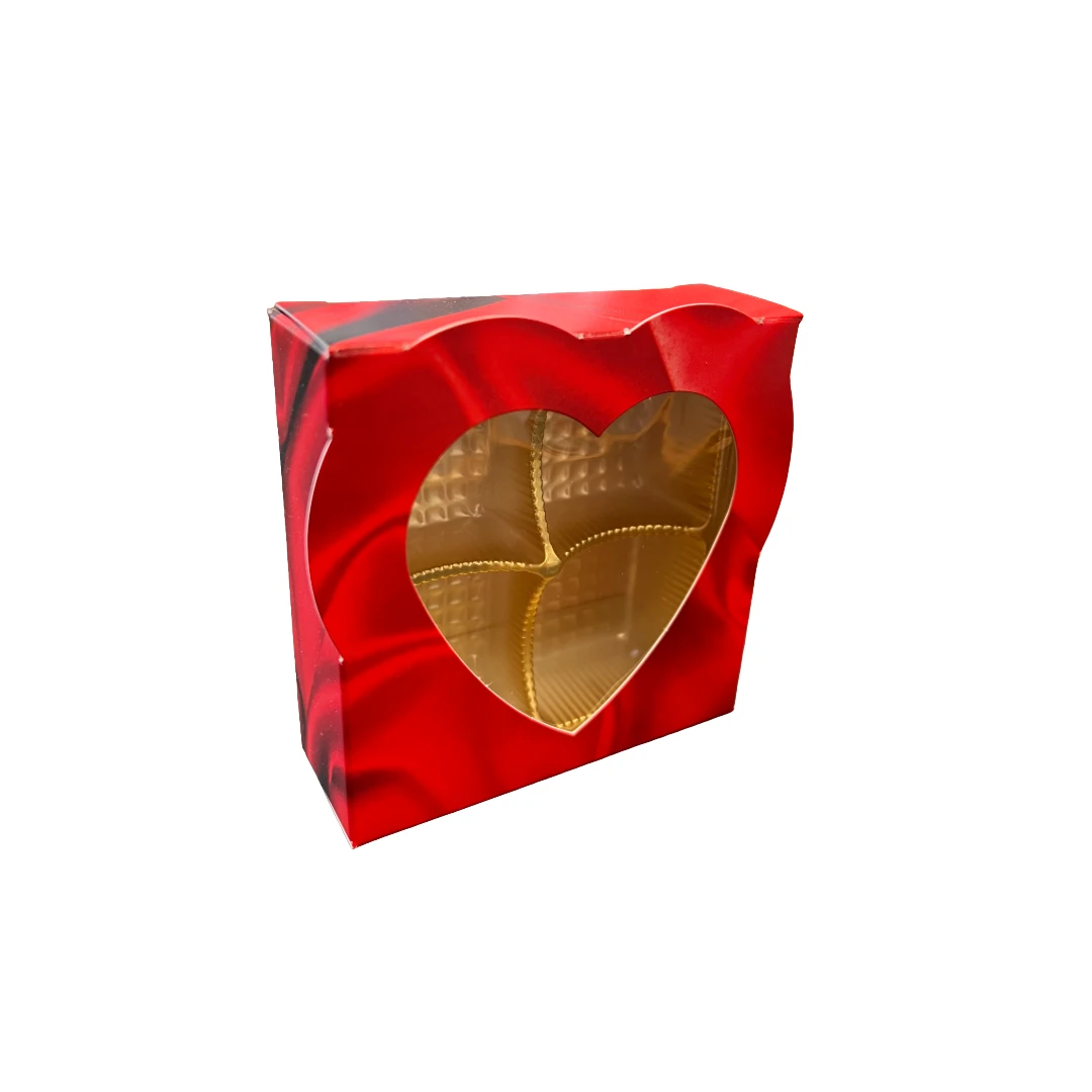 50 Sets - 3 oz. 1 Piece - Satin Heart Window with Gold Tray - 3.688" x 3.688" x 1.25"