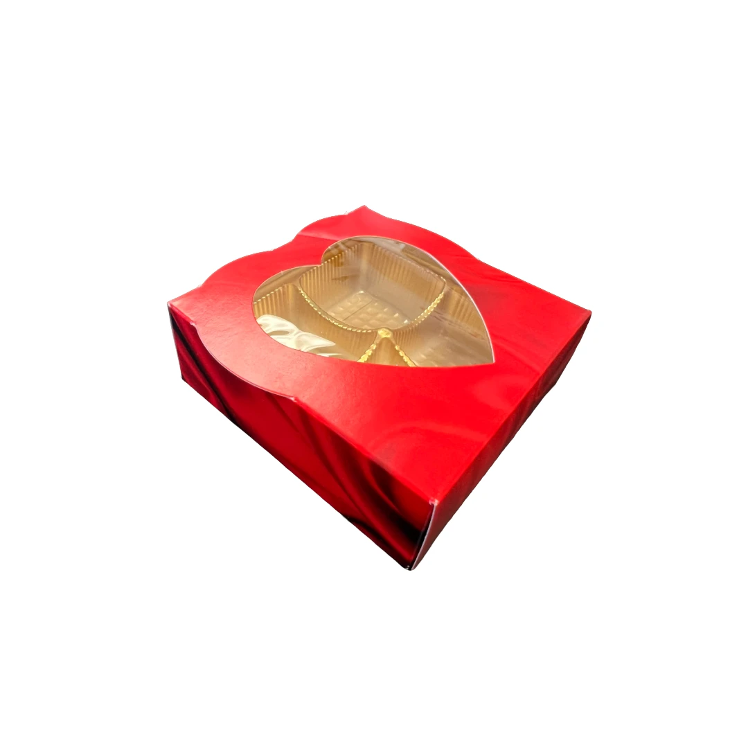 50 Sets - 3 oz. 1 Piece - Satin Heart Window with Gold Tray - 3.688" x 3.688" x 1.25"