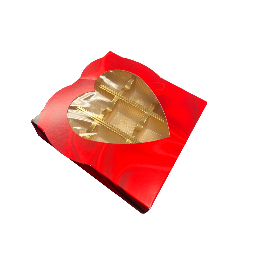 50 Sets - 8 oz. 1 Piece - Satin Heart Window Boxes and 9 Cavity Gold Trays- 5-3/4" x 5-3/4" x 1-1/4"