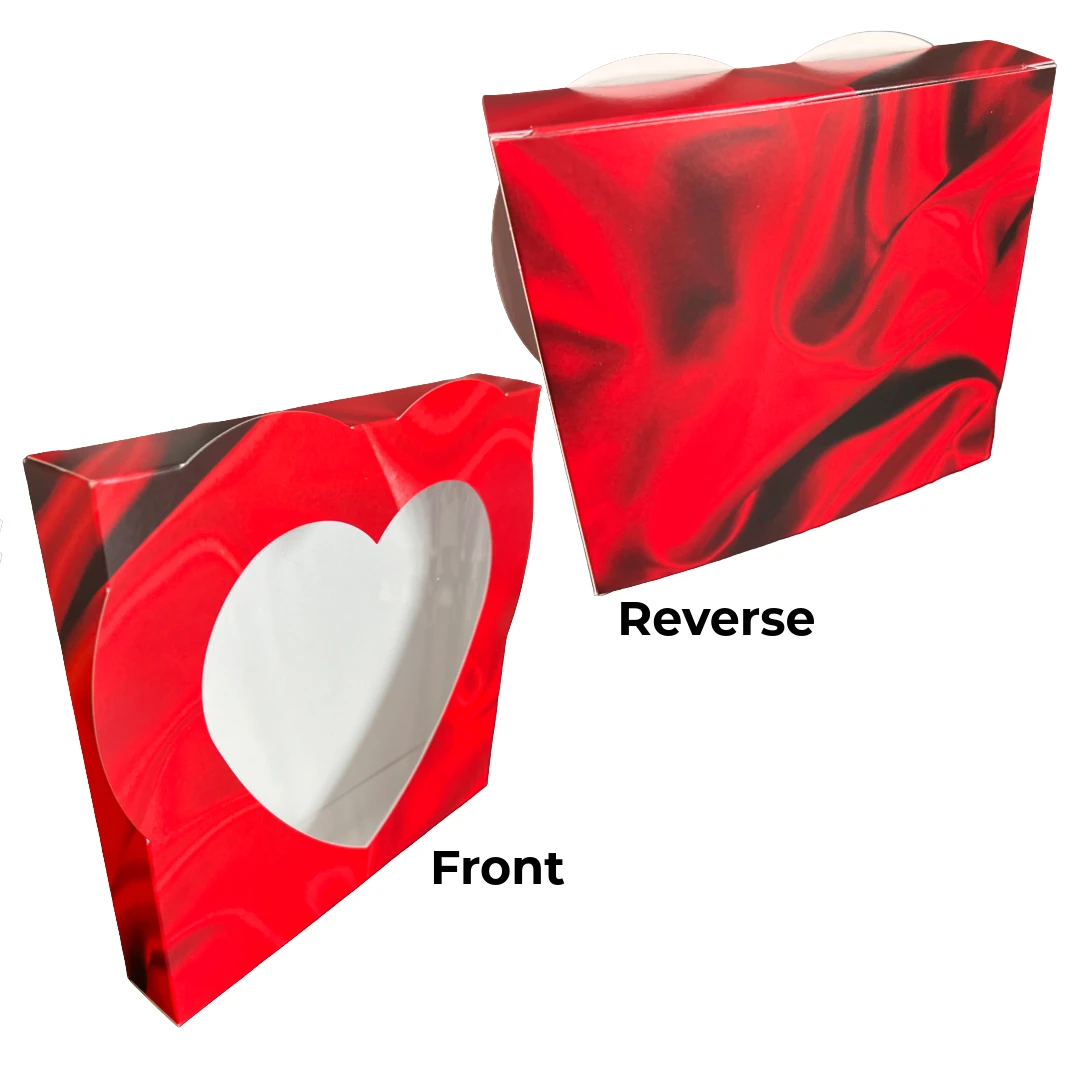 50 Sets - 8 oz. 1 Piece - Satin Heart Window Boxes and 9 Cavity Gold Trays- 5-3/4" x 5-3/4" x 1-1/4"