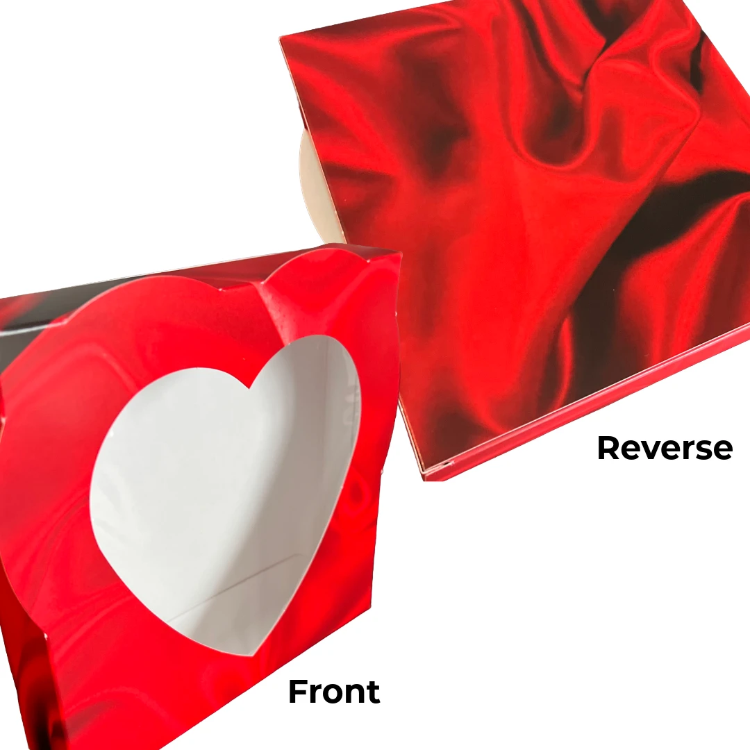 50 Sets - 16 oz. 1 Piece - Satin Heart Window Boxes and Gold Trays 7-3/4" x 7-3/4" x 1-1/4"