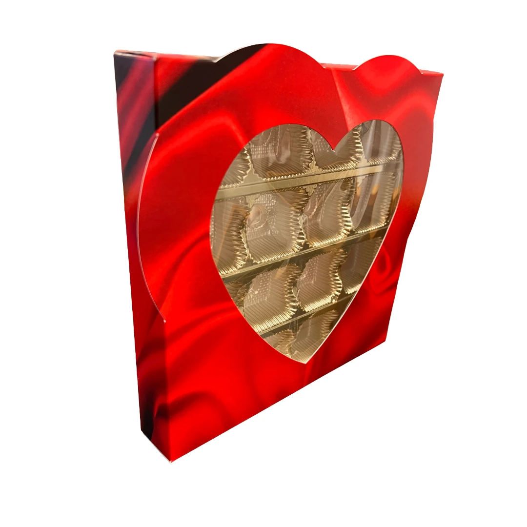 50 Sets - 16 oz. 1 Piece - Satin Heart Window Boxes and Gold Trays 7-3/4" x 7-3/4" x 1-1/4"