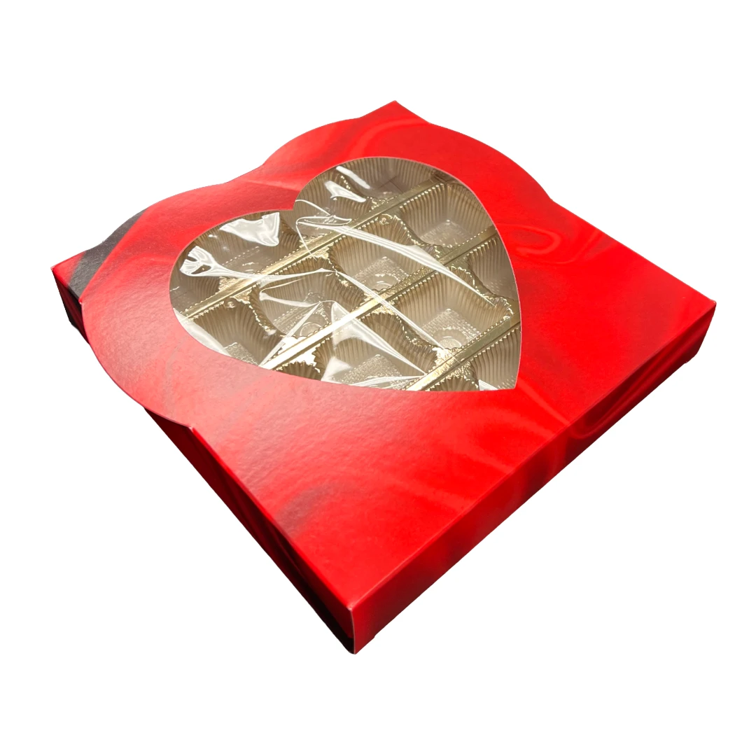 50 Sets - 16 oz. 1 Piece - Satin Heart Window Boxes and Gold Trays 7-3/4" x 7-3/4" x 1-1/4"