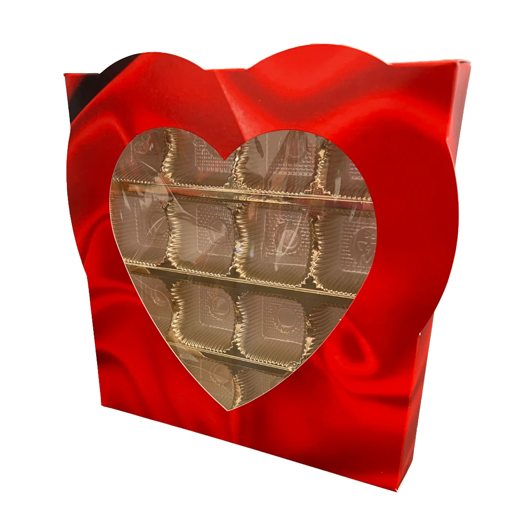 50 Sets - 16 oz. 1 Piece - Satin Heart Window Boxes and Gold Trays 7-3/4" x 7-3/4" x 1-1/4"