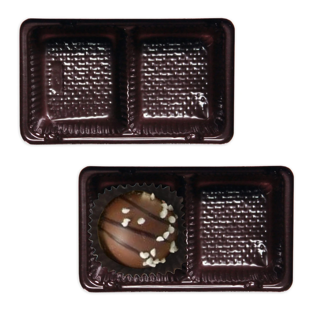 50 Trays - 2 oz. Ballotin Plastic Candy Tray Brown - 2 Cavities 2-15/16" 1-3/4" x 7/8"