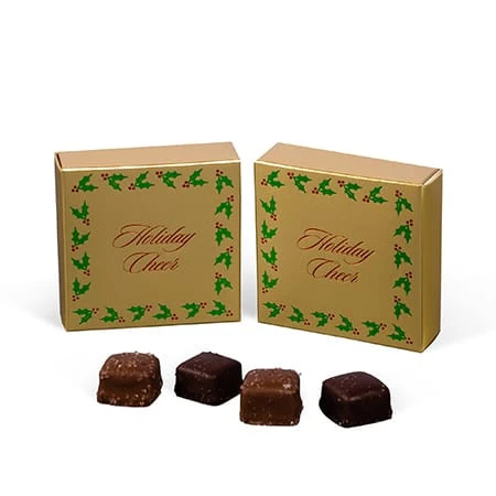 50 Covers - 3 oz. Candy Box Covers - Gold with Holly Berry 3-11/16" x 3-11/16" x 1-1/8"