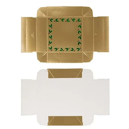 50 Covers - 3 oz. Candy Box Covers - Gold with Holly Berry 3-11/16" x 3-11/16" x 1-1/8"