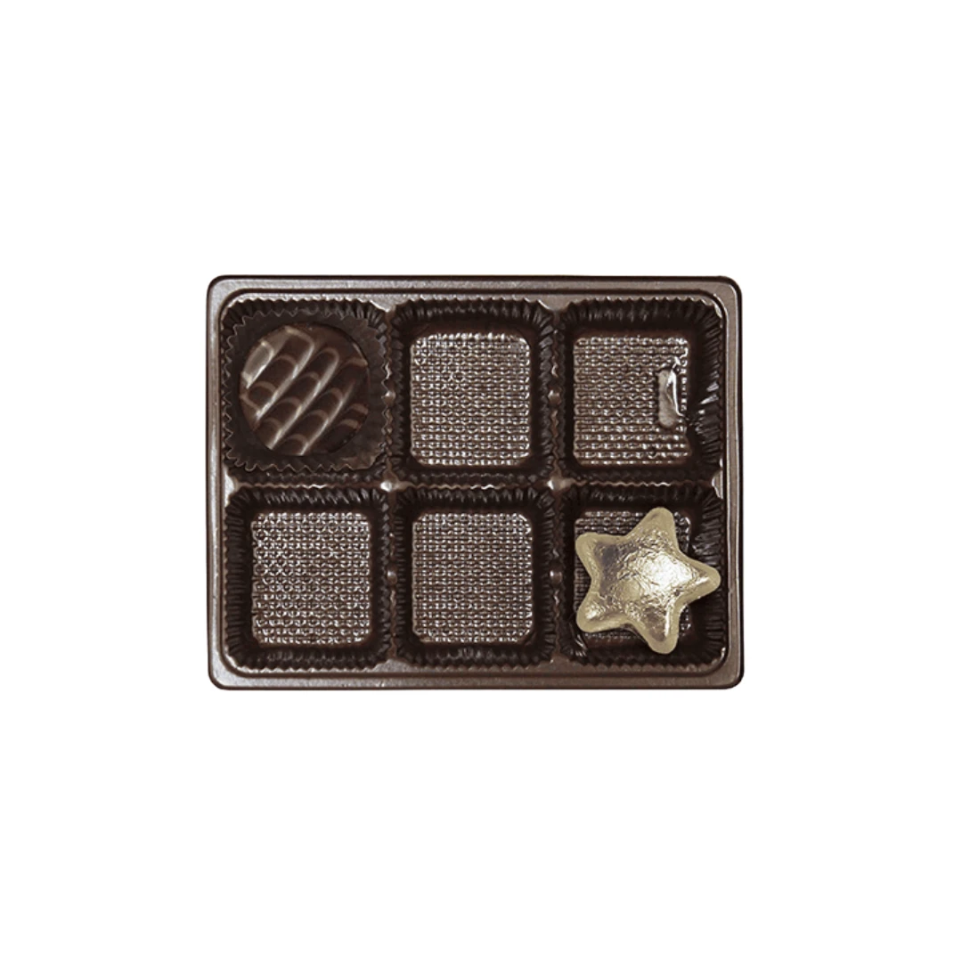 50 Trays 1/4 lb. Plastic Candy Trays Brown - 6 Cavities 4-3/8" x 3-1/2" x 7/8"