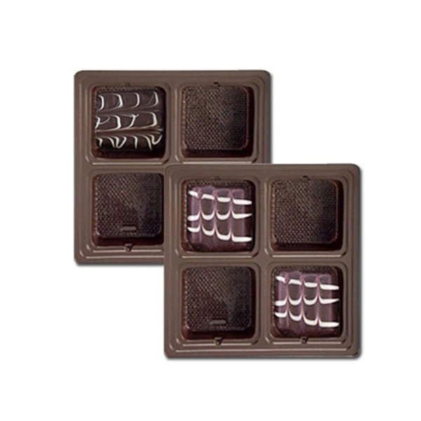 50 Trays - 8 oz. 4 Cavity Plastic Candy Tray - Brown - 5-1/2" x 5-1/2" x 15/16"