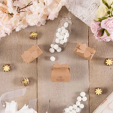 50 Boxes - Small Kraft Favor Bow Boxes