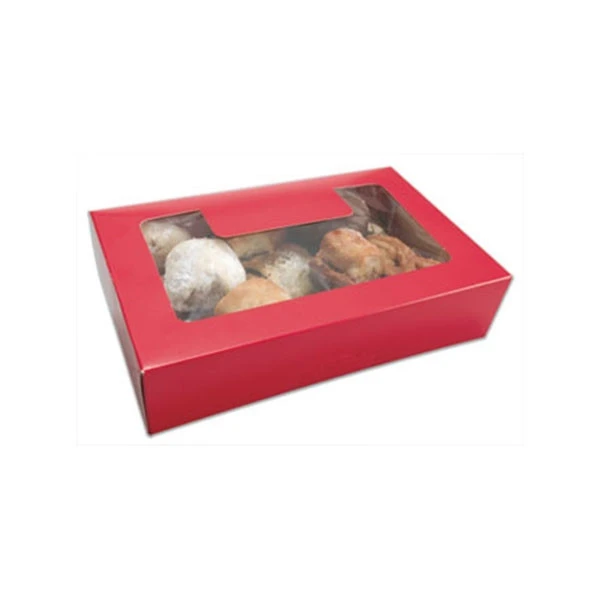 50 Boxes Small Grease Resistant Cookie/Bakery Boxes - Red with Window