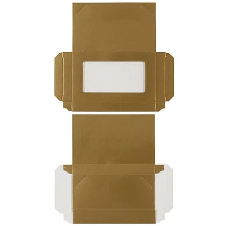 CLEARANCE-MADE IN USA - 50 Boxes - Gold Business Card Boxes with Windows-Book Style Flap