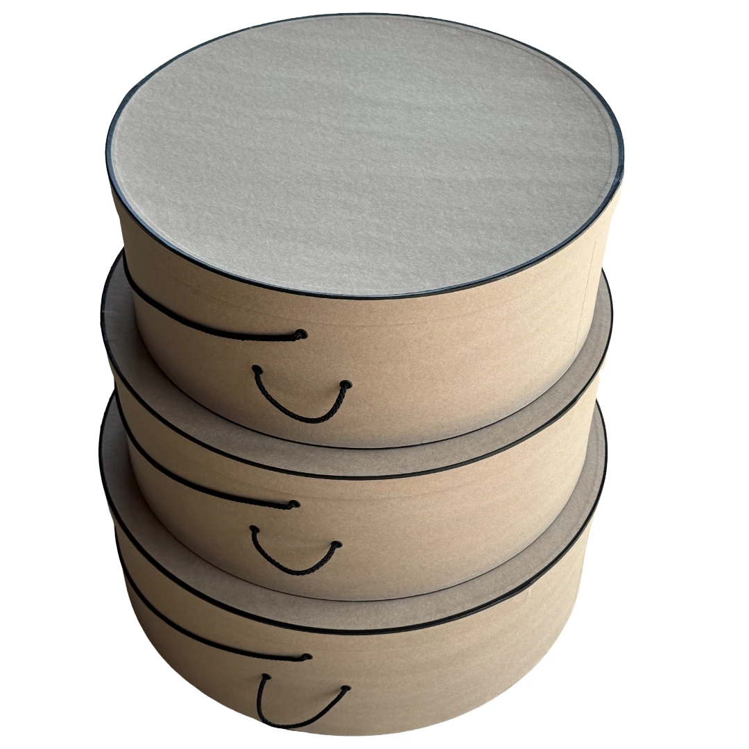 XL Rigid Hat Box Set of 3 Boxes - Kraft with Black Tripe - XL Nest: 20", 22" & 24" diameters
