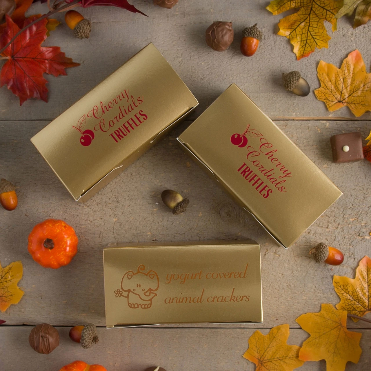 CLEARANCE-MADE IN USA - 50 Boxes 1/2 lb. Candy & Fudge Boxes - Gold 5-1/2" x 2-3/4" x 1-3/4"