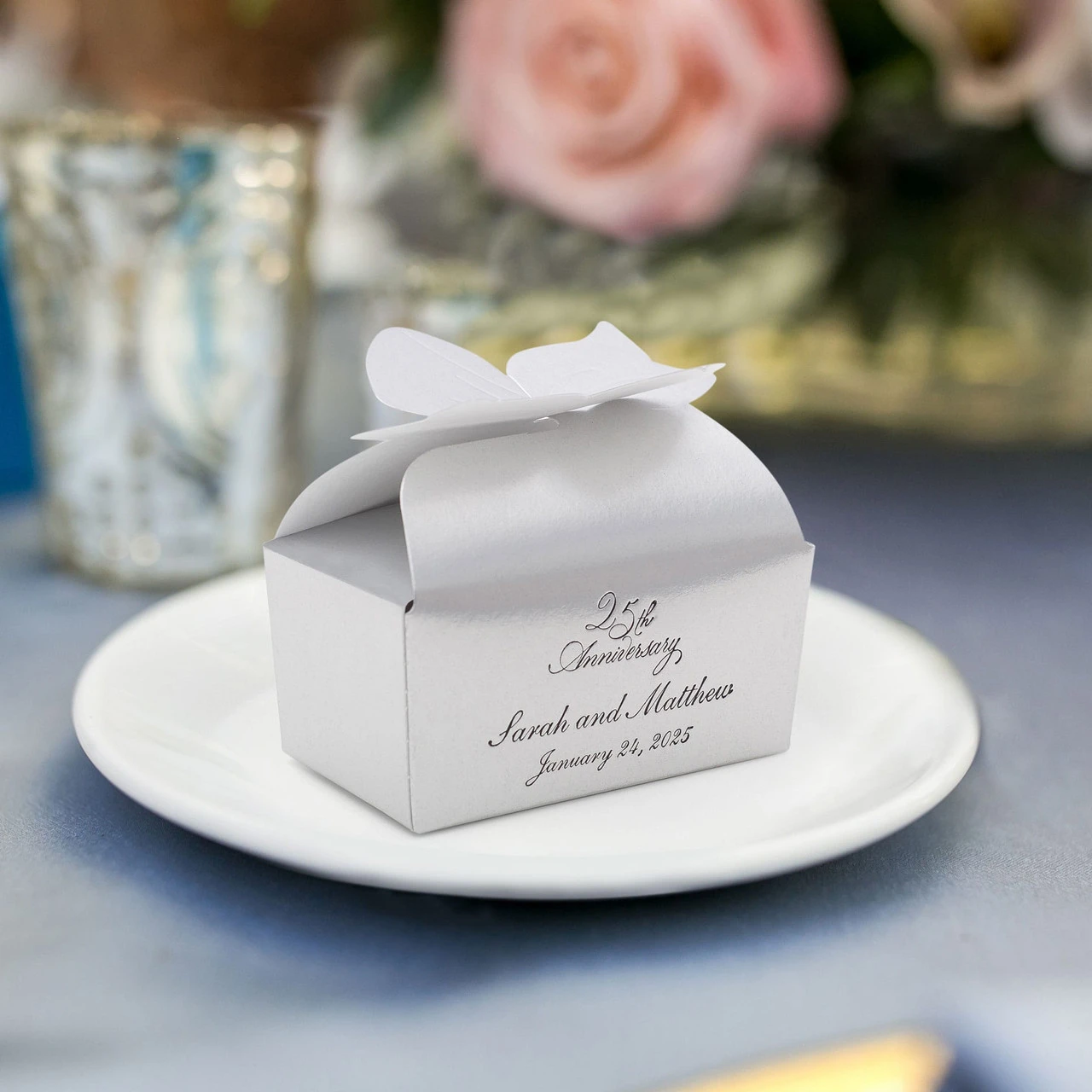 CLEARANCE-MADE IN USA - 50 Boxes - Small White Bow Favor Boxes