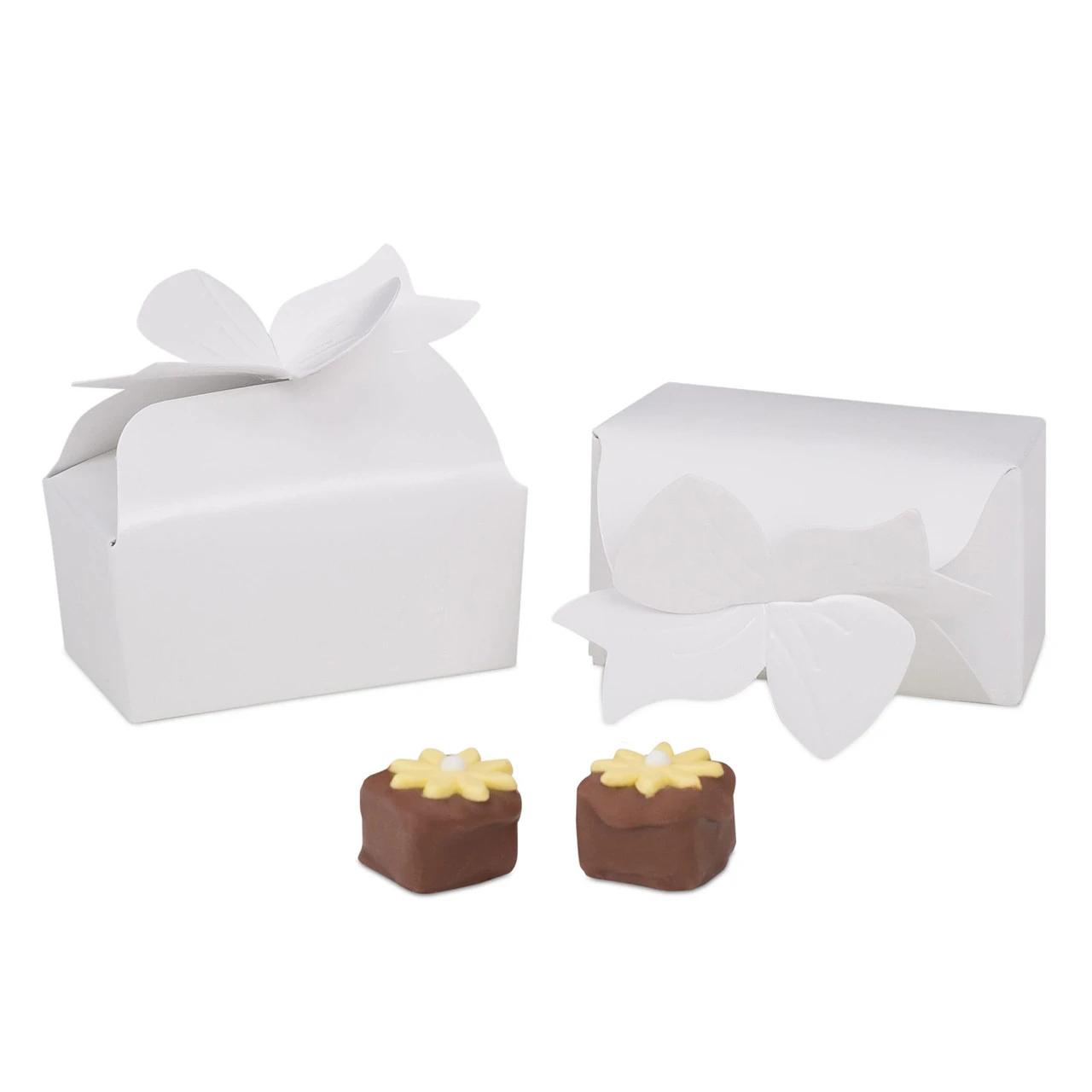 CLEARANCE-MADE IN USA - 50 Boxes - Small White Bow Favor Boxes