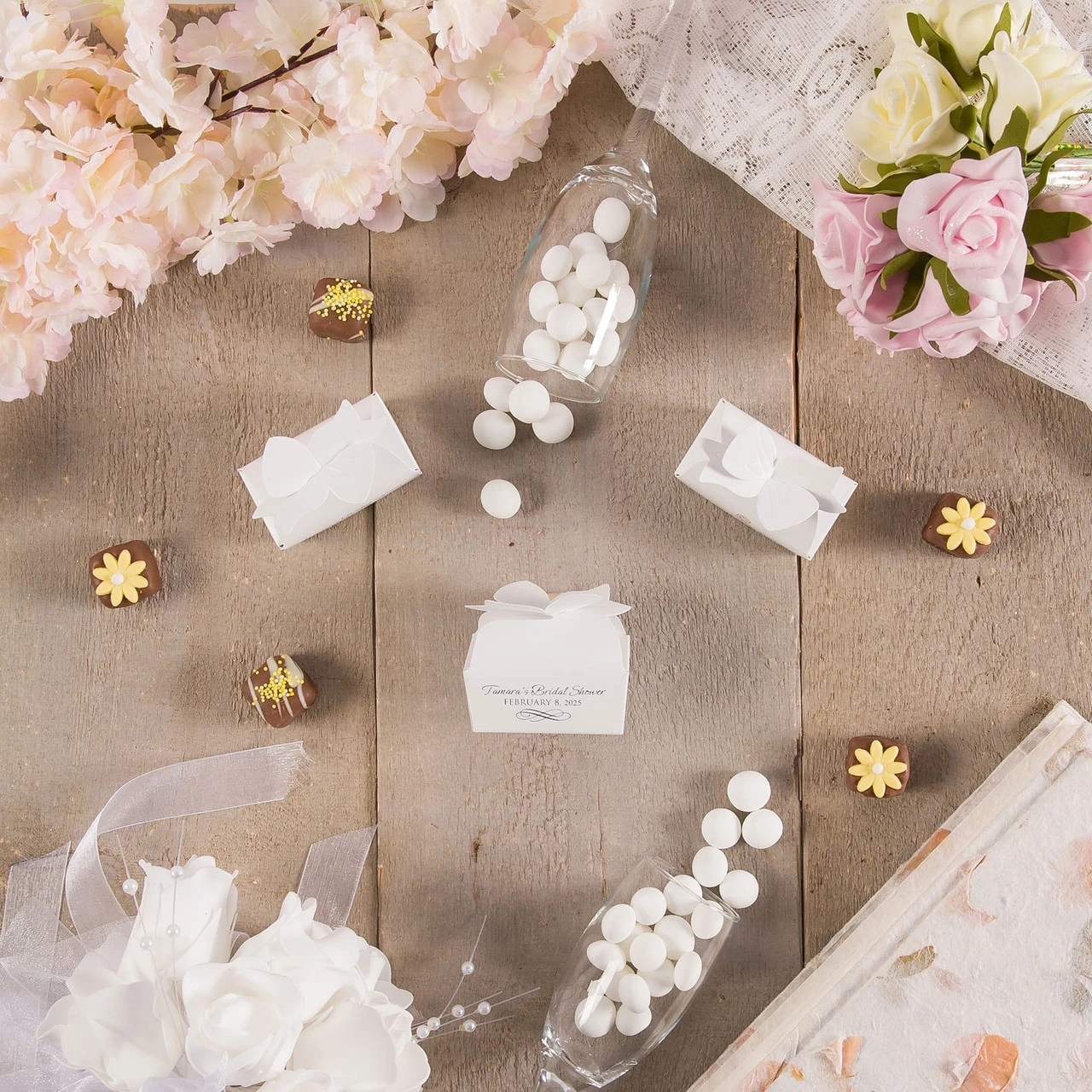 CLEARANCE-MADE IN USA - 50 Boxes - Small White Bow Favor Boxes