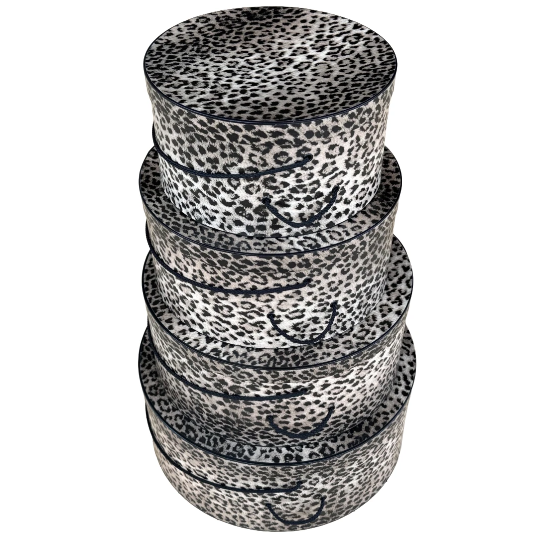 Rigid Hat Box Sets - Leopard with Black Trim - Set of 4