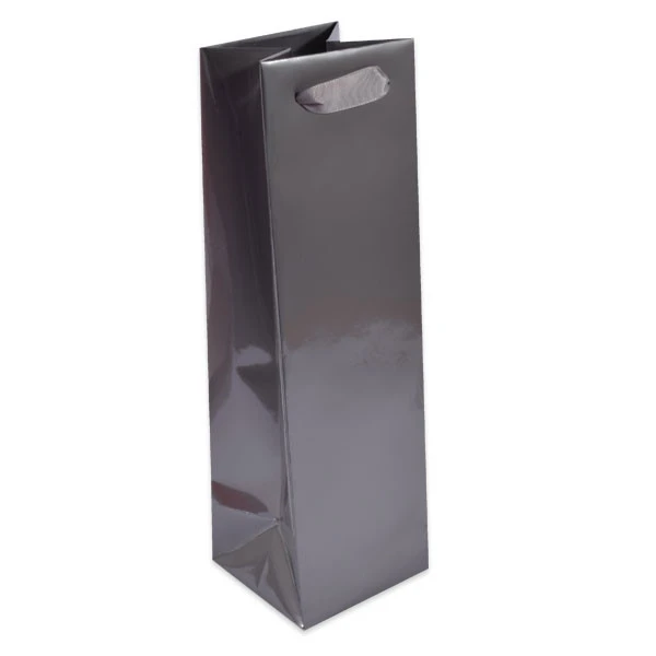 CLEARANCE 100 Bags - London Wine Bottle Bags - Gloss Pewter - 4-1/2" x 15" x 4-1/2"