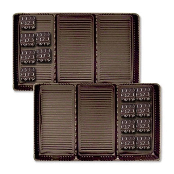 50 Trays - 1 lb. Plastic Candy Trays 3 Cavities - Brown - 9-3/8" x 6" x 15/16"