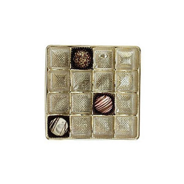 50 Trays - 8 oz. Plastic Candy Trays 16 Cavities - Gold - 5-1/2" x 5-1/2" x 15/16"