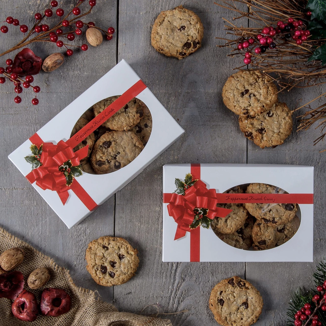 50 Boxes Medium Grease Resistant Cookie/Bakery Boxes - Ribbon N' Holly