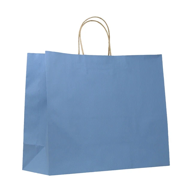 French Blue Pinstripe Paper Bag - 16" x 6" x 12" - 250 Bags/Case