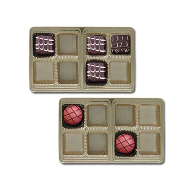 50 Trays - 1/2 lb. Plastic Candy Trays 8 Cavities - Gold - 6-15/16" x 4-3/8" x 7/8"