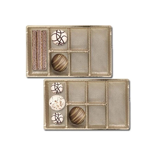 CLEARANCE-MADE IN USA - 50 Trays - 1 lb. Ballotin Plastic Candy Tray Gold - 6 Cavities 6-7/8" x 4" x 1-1/8"