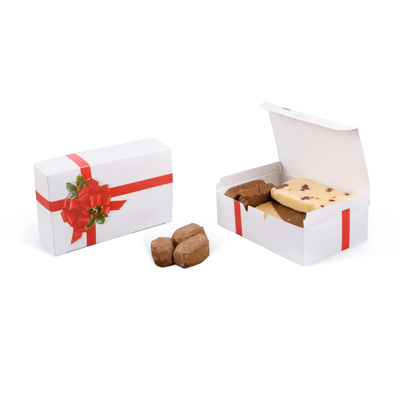 CLEARANCE-MADE IN USA - 50 Boxes - 1-1/2 lb Candy & Fudge Boxes - Ribbon N' Holly