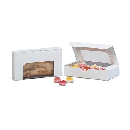 CLEARANCE-MADE IN USA - 50 Boxes 1/2 lb. Candy & Fudge Boxes White with Window 6" x 3-1/4" x 1-1/8"