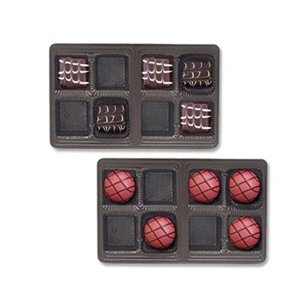 CLEARANCE-MADE IN USA - 50 Trays - 1/2 lb. Plastic Candy Trays - Brown - 8 Cavities - 6-15/16" x 4-3/8" x 7/8" 1