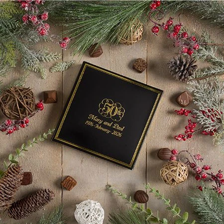 CLEARANCE-MADE IN USA - 50 Covers - 16 oz. Candy Box Covers - Black with Gold Trim - 7-3/4" x 7-3/4" x 1-1/8"