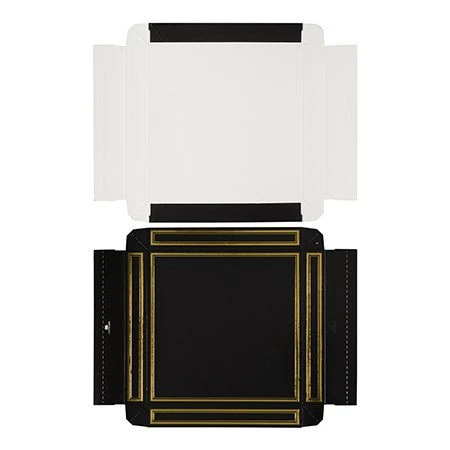 CLEARANCE-MADE IN USA - 50 Covers - 16 oz. Candy Box Covers - Black with Gold Trim - 7-3/4" x 7-3/4" x 1-1/8"