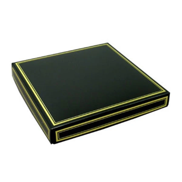 CLEARANCE-MADE IN USA - 50 Covers - 16 oz. Candy Box Covers - Black with Gold Trim - 7-3/4" x 7-3/4" x 1-1/8"