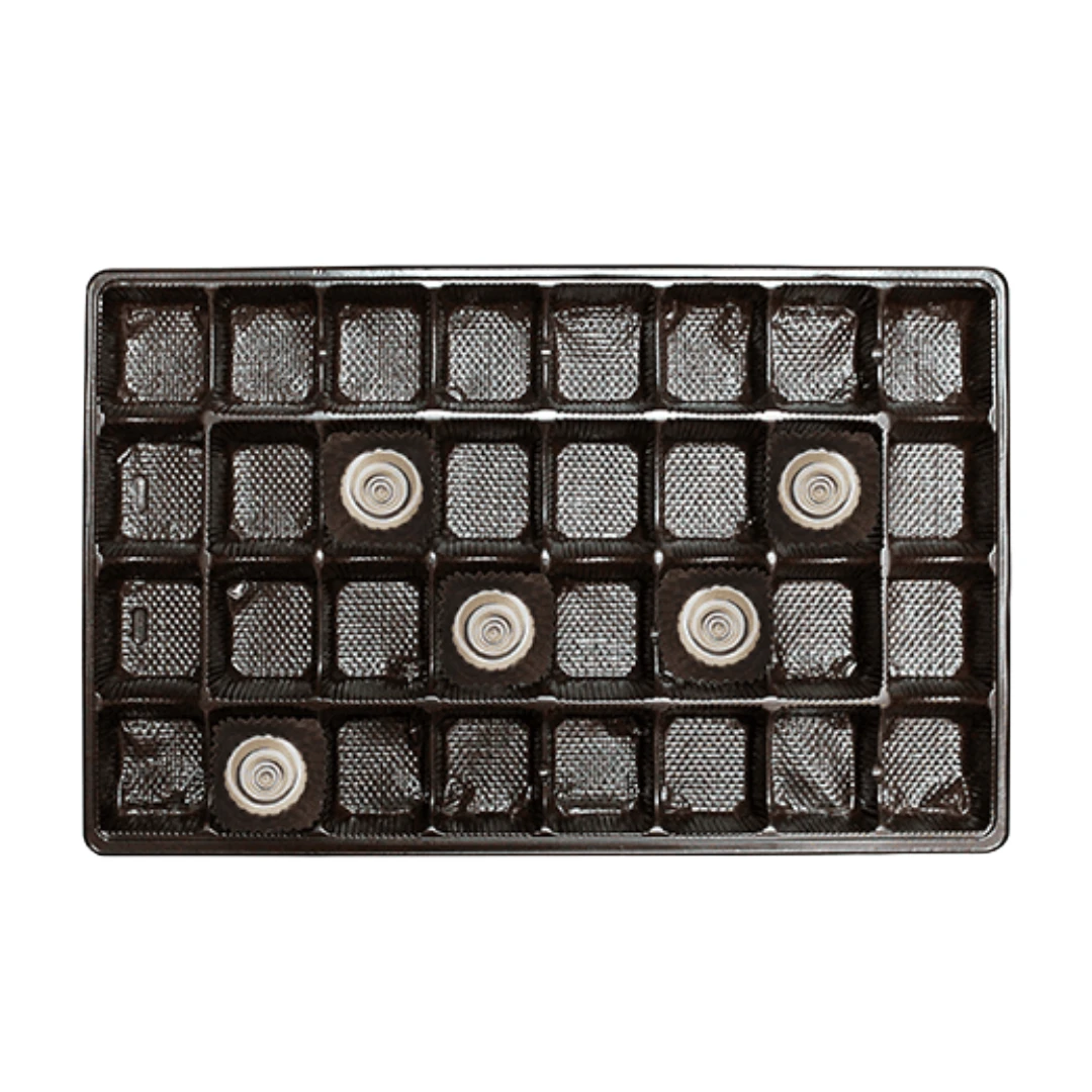 CLEARANCE- MADE IN USA - 50 Trays - 1-1/2 lb. Plastic Candy Trays 32 Cavities - Brown - 10-7/8" x 7-1/16" x 15/16"