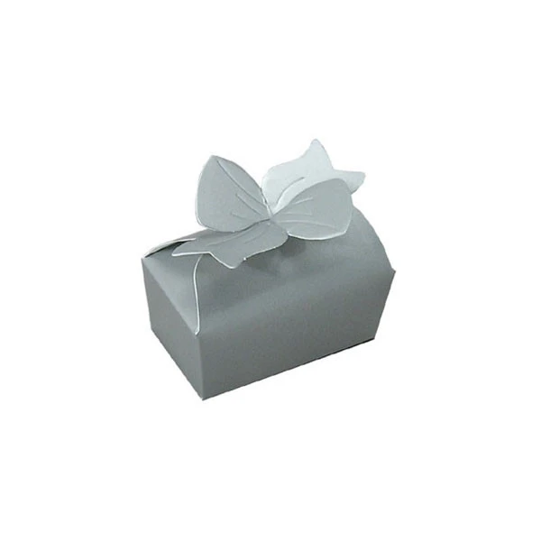 CLEARANCE-MADE IN USA - 50 Boxes - Small Silver Bow Favor Boxes